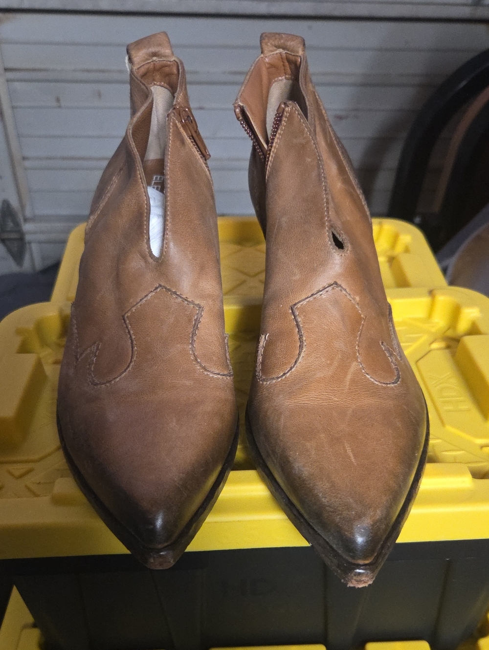 Women’s Tan Pointed-Toe Western Ankle Boots